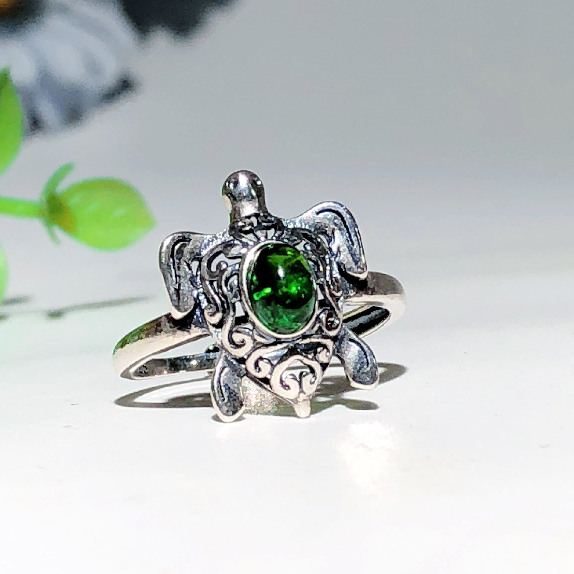 Sterling Silver Turtle Ring with Healing Crystal Stones