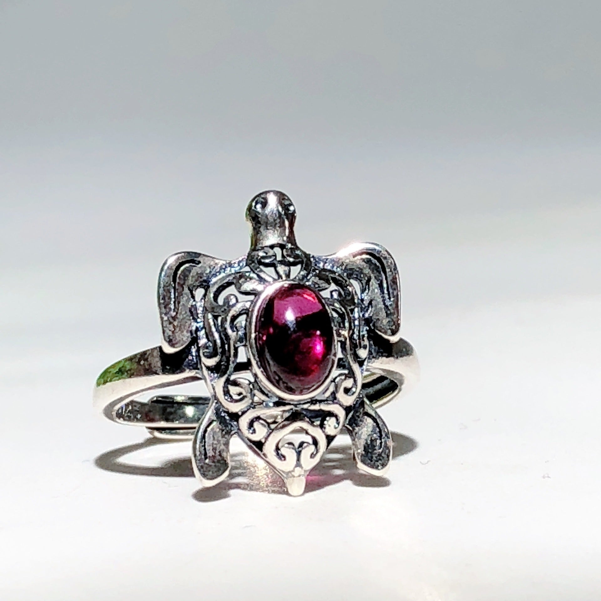 Sterling Silver Turtle Ring with Healing Crystal Stones