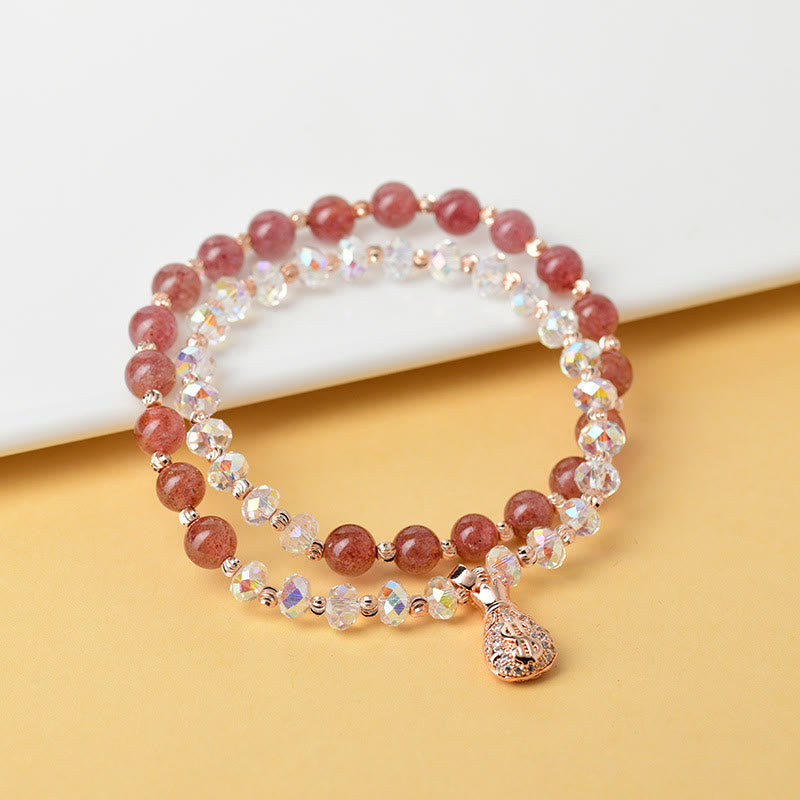 Strawberry Quartz Clear Quartz Energy Bracelet for Positivity