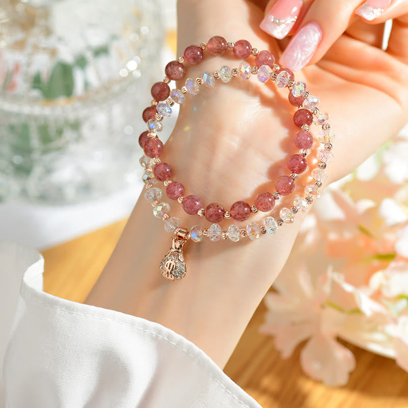 Strawberry Quartz Clear Quartz Energy Bracelet for Positivity