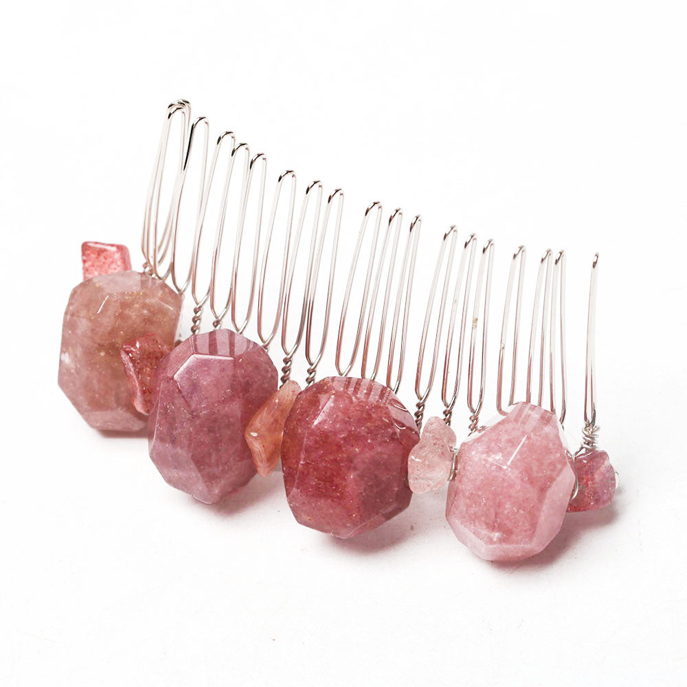 Strawberry Quartz Crystal Crown Comb 3 Inch Chakra Healing