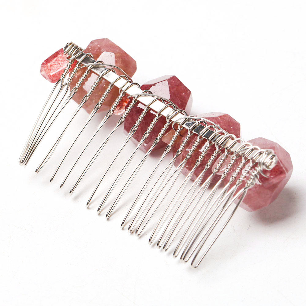 Strawberry Quartz Crystal Crown Comb 3 Inch Chakra Healing