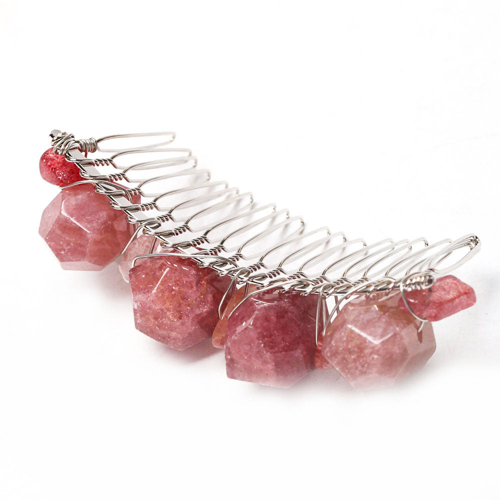 Strawberry Quartz Crystal Crown Comb 3 Inch Chakra Healing