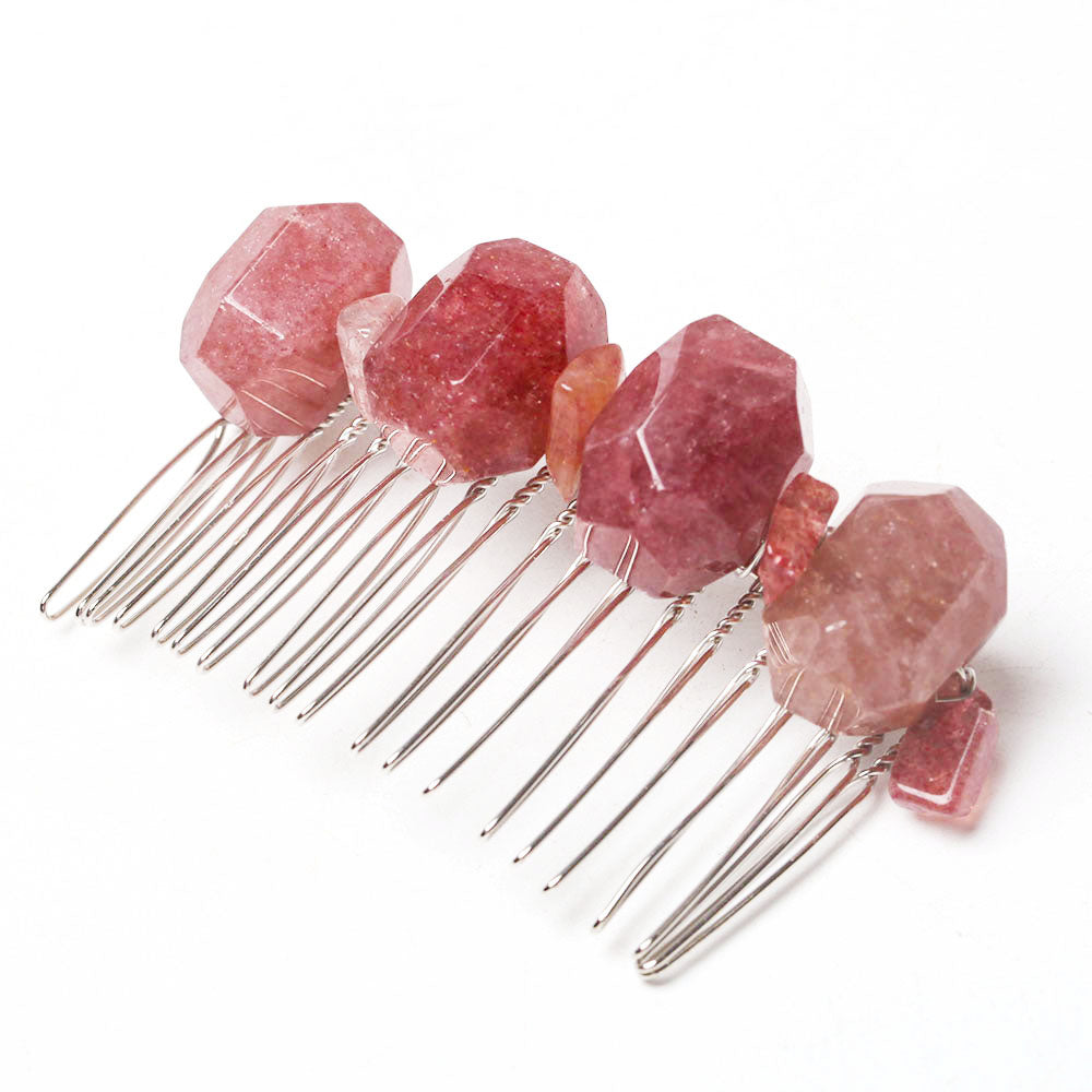 Strawberry Quartz Crystal Crown Comb 3 Inch Chakra Healing