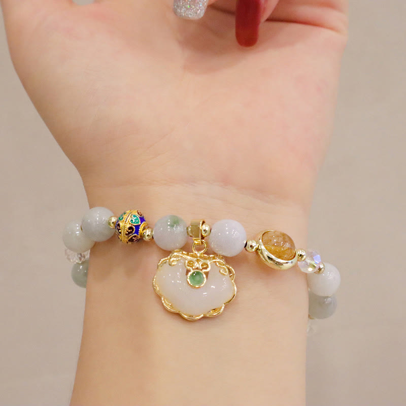 Strawberry Quartz Healing Bracelet with Chinese Lock Charm
