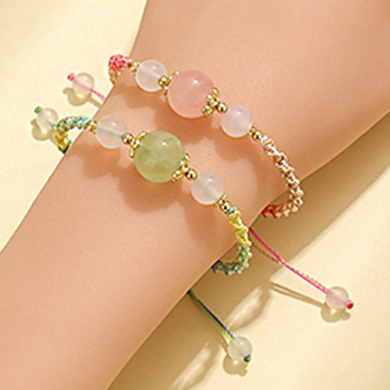 Strawberry Quartz Healing Bracelet with Pink Crystal & White Agate 12mm