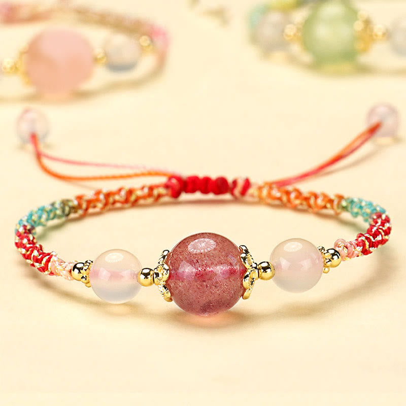 Strawberry Quartz Healing Bracelet with Pink Crystal & White Agate 12mm
