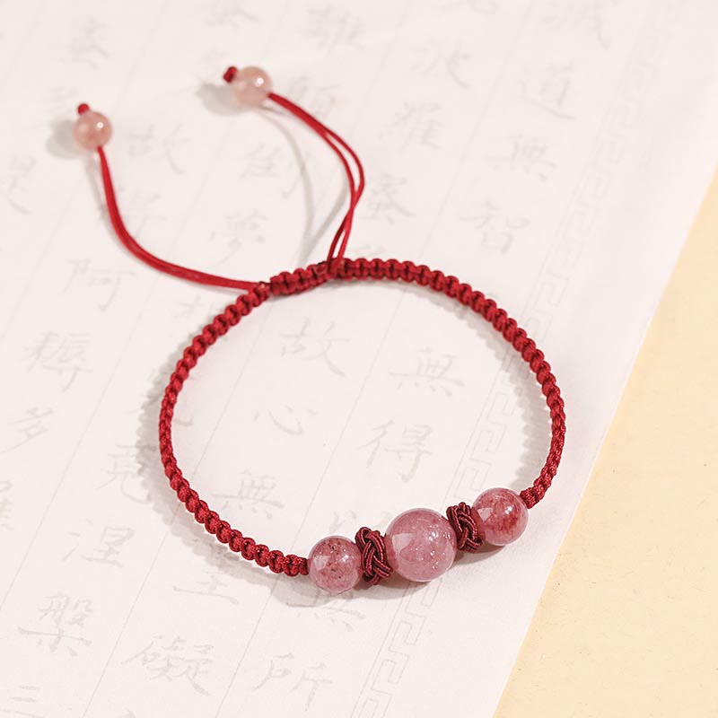 Strawberry Quartz Love Bracelet with Red String Protection