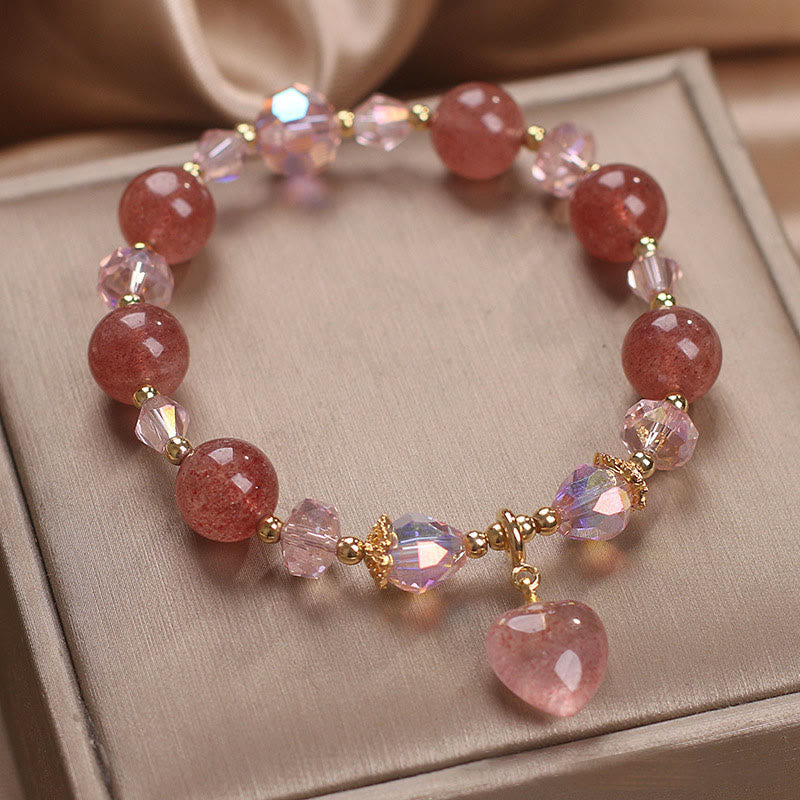 Strawberry Quartz Love Healing Bracelet Heart Design