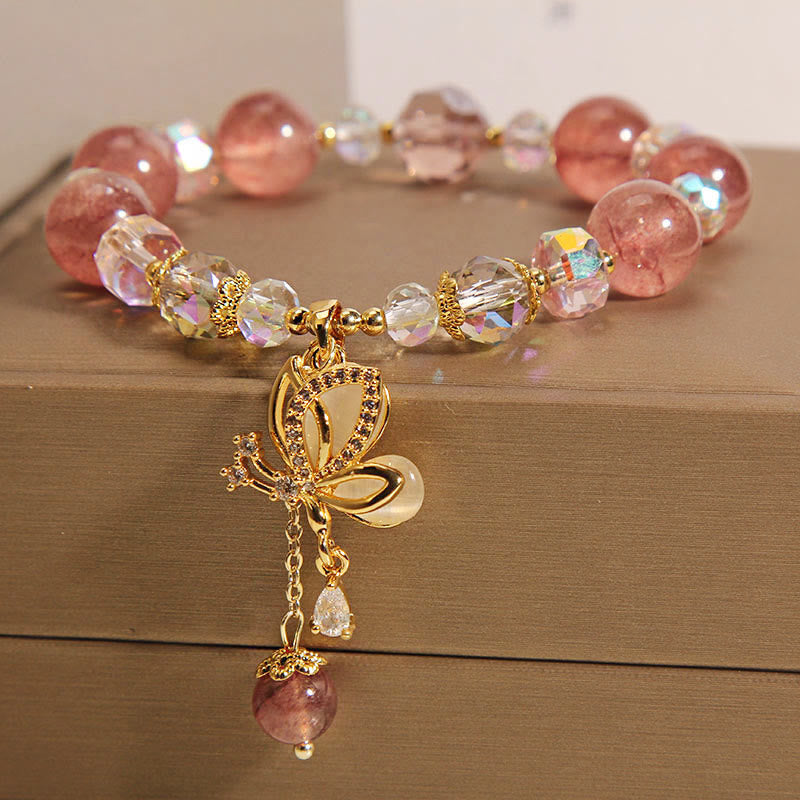 Strawberry Quartz Love & Healing Butterfly Charm Bracelet