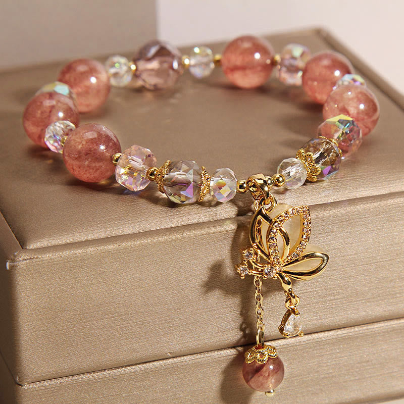 Strawberry Quartz Love & Healing Butterfly Charm Bracelet