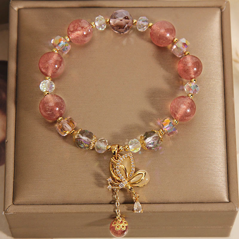 Strawberry Quartz Love & Healing Butterfly Charm Bracelet