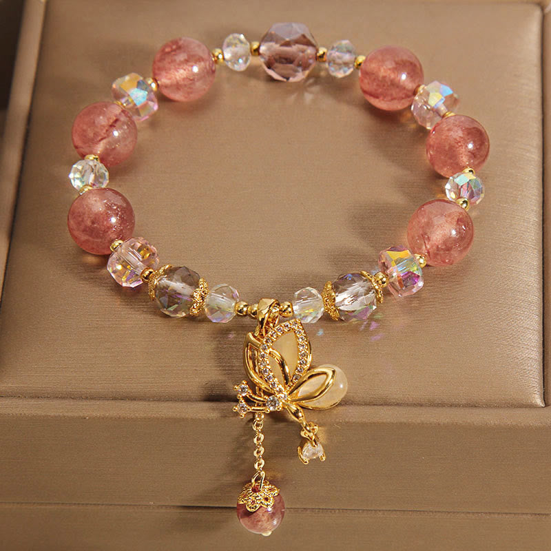 Strawberry Quartz Love & Healing Butterfly Charm Bracelet