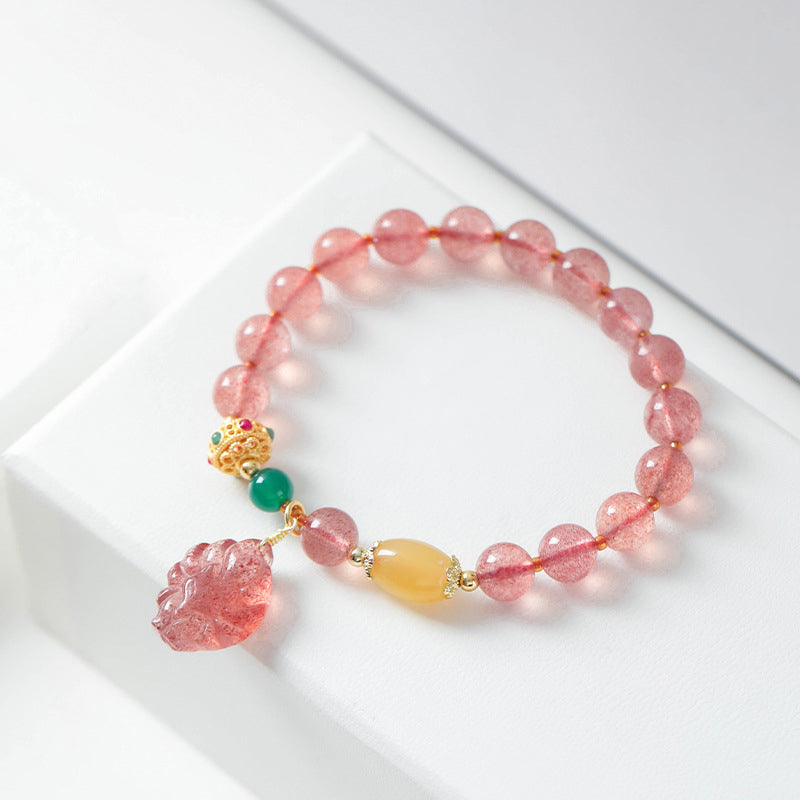 Strawberry Quartz Nine-Tailed Fox Healing Bracelet 8mm