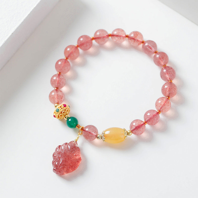 Strawberry Quartz Nine-Tailed Fox Healing Bracelet 8mm