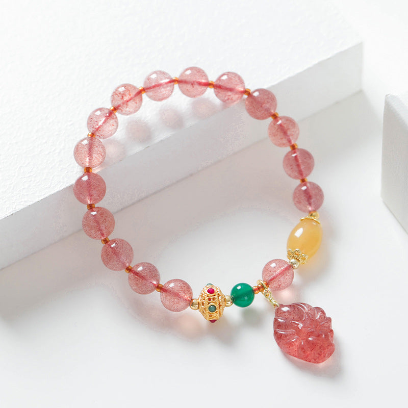Strawberry Quartz Nine-Tailed Fox Healing Bracelet 8mm