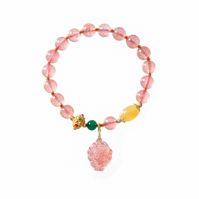 Strawberry Quartz Nine-Tailed Fox Healing Bracelet 8mm