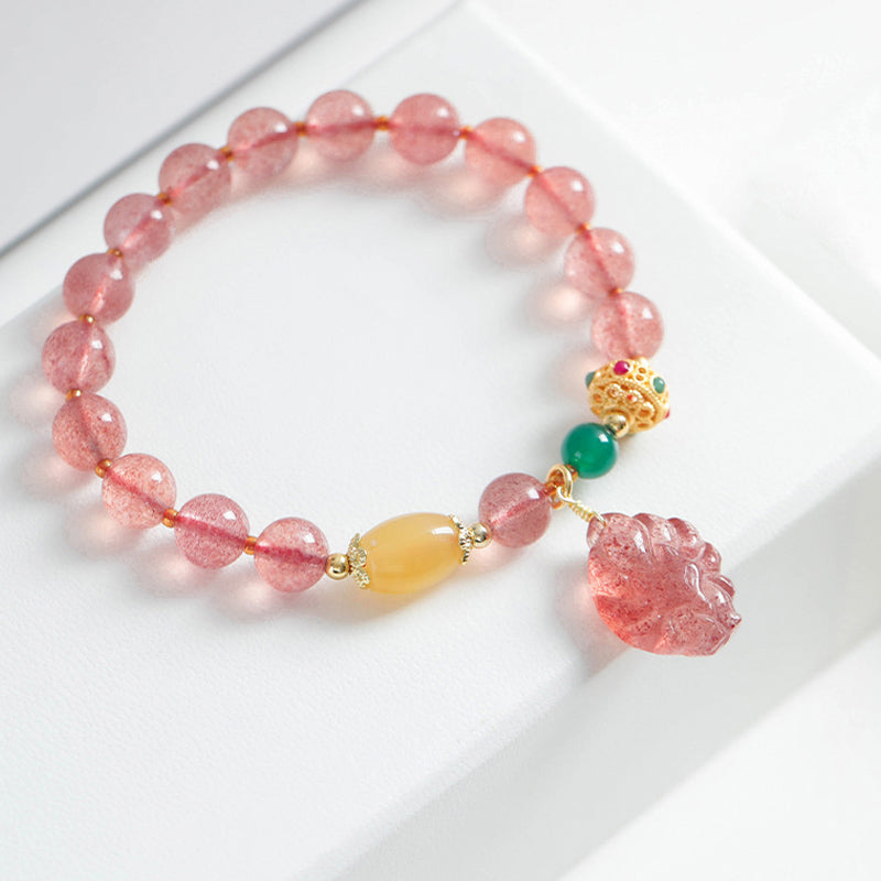 Strawberry Quartz Nine-Tailed Fox Healing Bracelet 8mm
