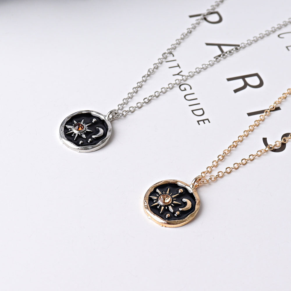 Sun Moon Citrine Necklace with Silver or Gold Chain