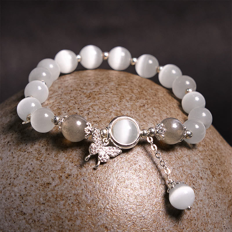 Support Bracelet with Cat's Eye Moonstone & Butterfly Charm