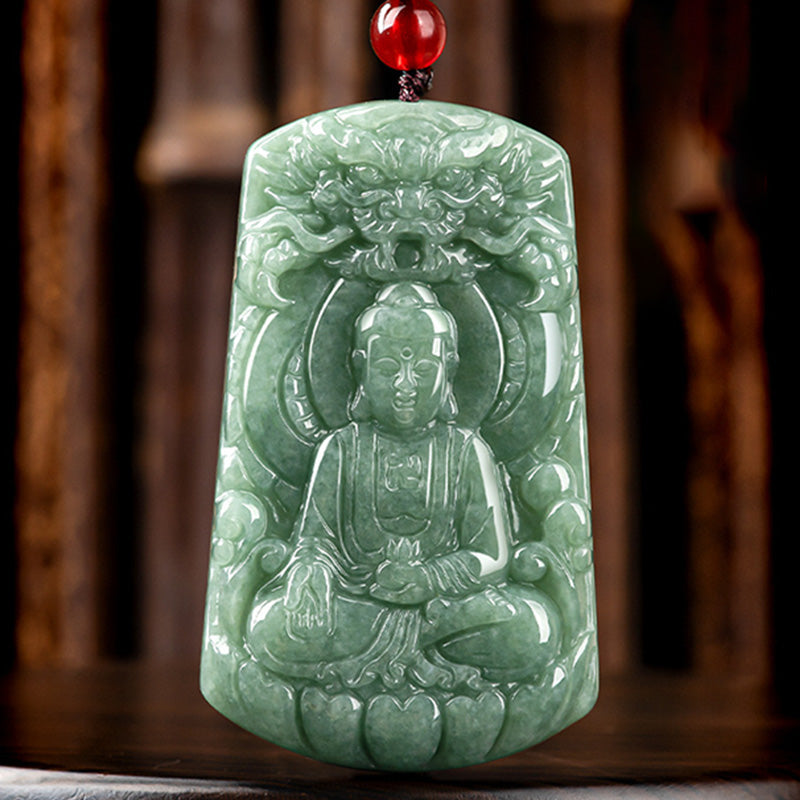 Tathagata Jade Amulet Necklace with Dragon & Buddha Symbol