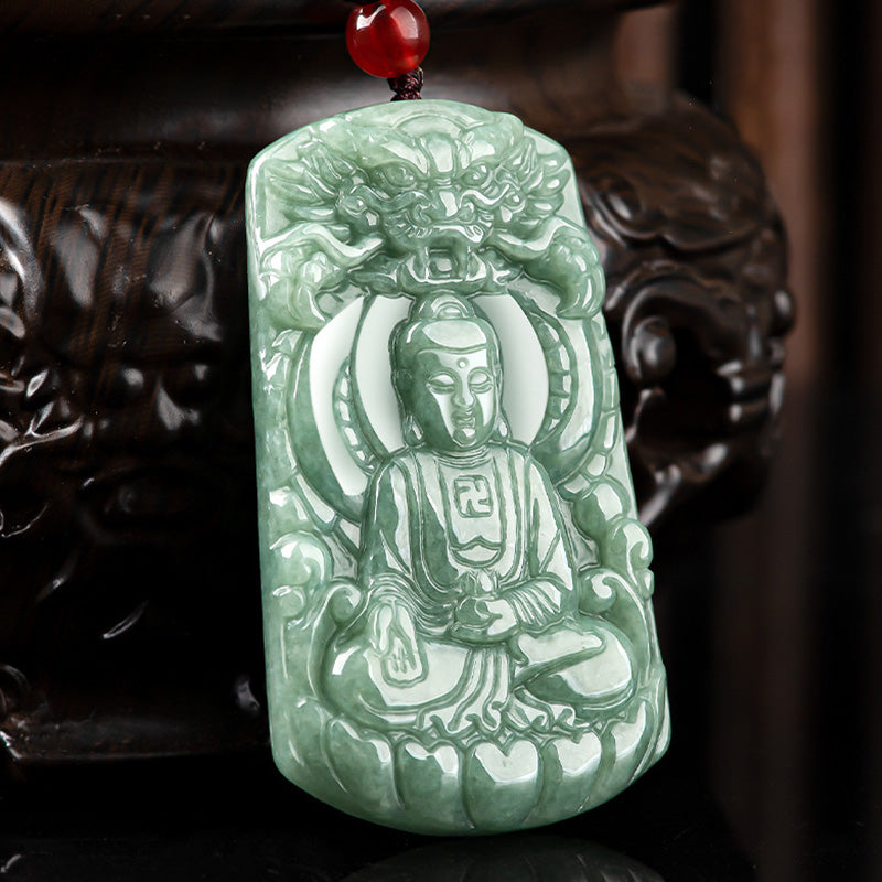 Tathagata Jade Amulet Necklace with Dragon & Buddha Symbol
