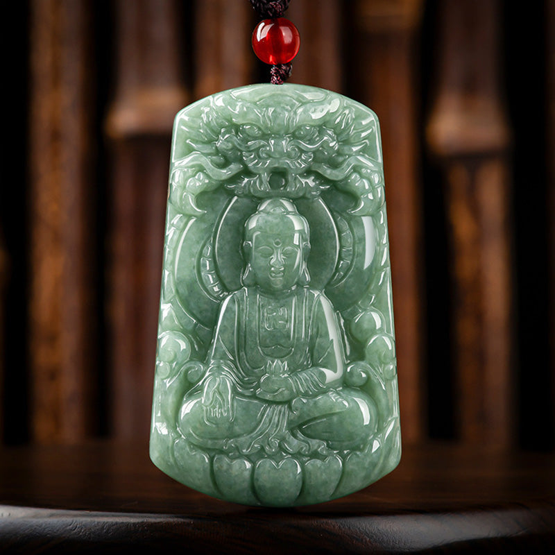 Tathagata Jade Amulet Necklace with Dragon & Buddha Symbol