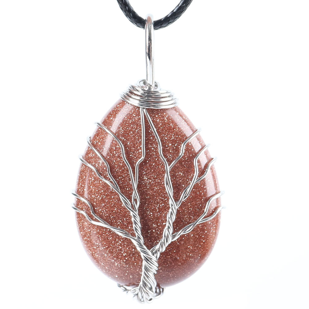 Teardrop Tree of Life Pendant with Copper Wire & Chakra Stones
