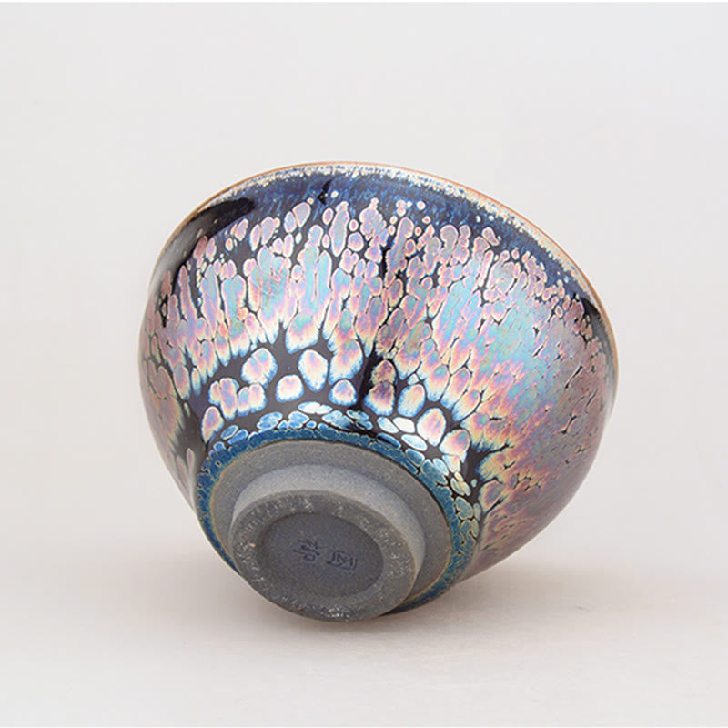 Tenmoku Jian Zhan Ceramic Tea Cup with Succulent Pattern 9cm x 5cm