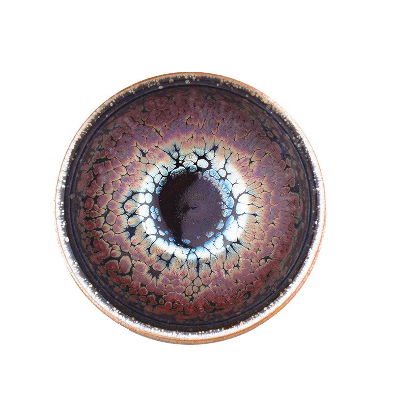 Tenmoku Jian Zhan Ceramic Tea Cup with Succulent Pattern 9cm x 5cm