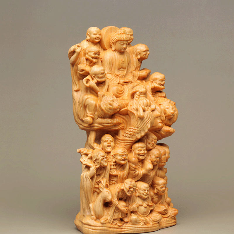 Thuja Sutchuenensis Wood Eighteen Arhats Buddha Statue