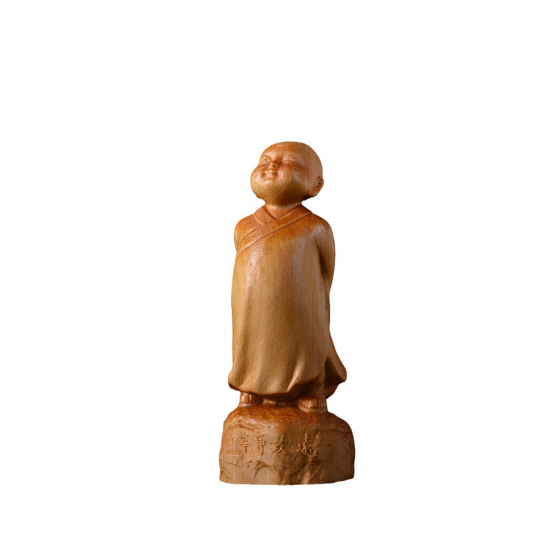 Thuja Sutchuenensis Wood Standing Monk Statue 4cm Optimistic Decor