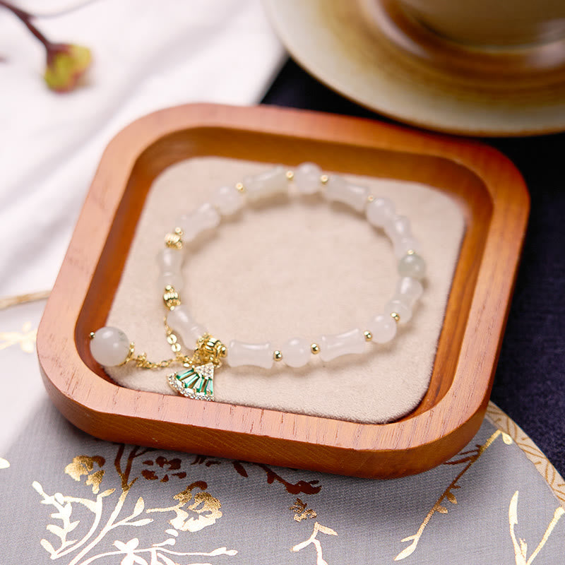 Tianshan White Jade Luck Blessing Bamboo Bracelet