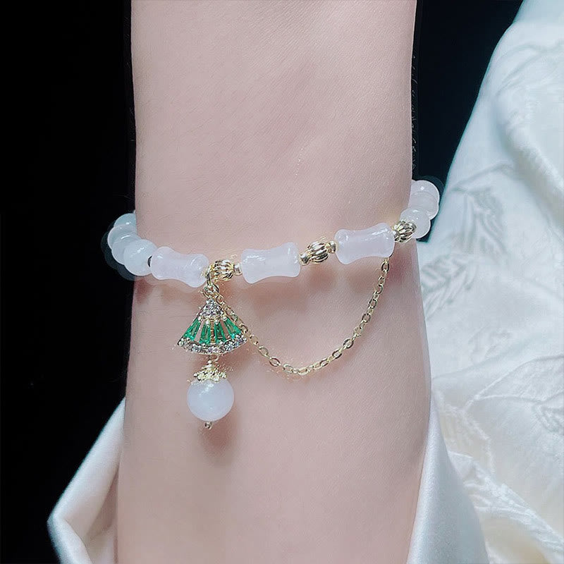 Tianshan White Jade Luck Blessing Bamboo Bracelet