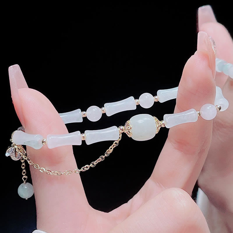 Tianshan White Jade Luck Blessing Bamboo Bracelet
