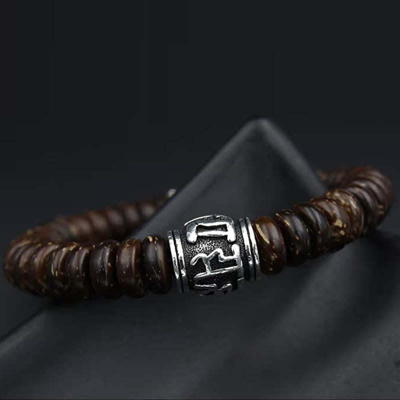 Tibetan Coconut Shell Om Mani Padme Hum Bracelet 14-16cm