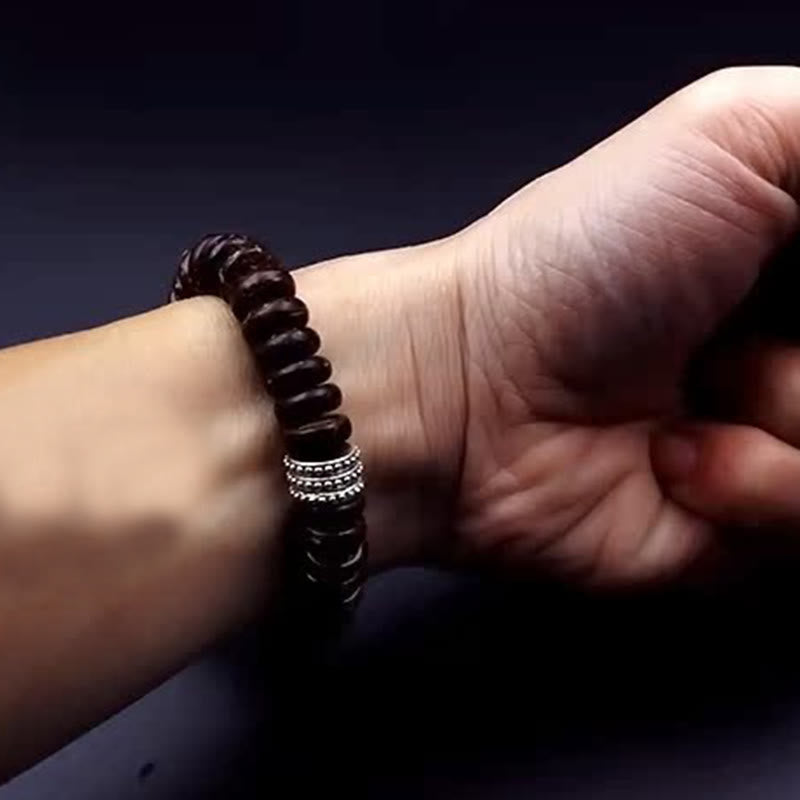 Tibetan Coconut Shell Om Mani Padme Hum Bracelet 14-16cm