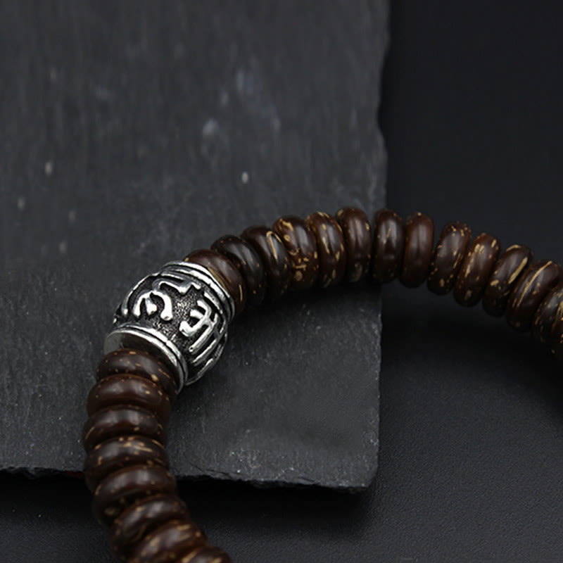 Tibetan Coconut Shell Om Mani Padme Hum Bracelet 14-16cm