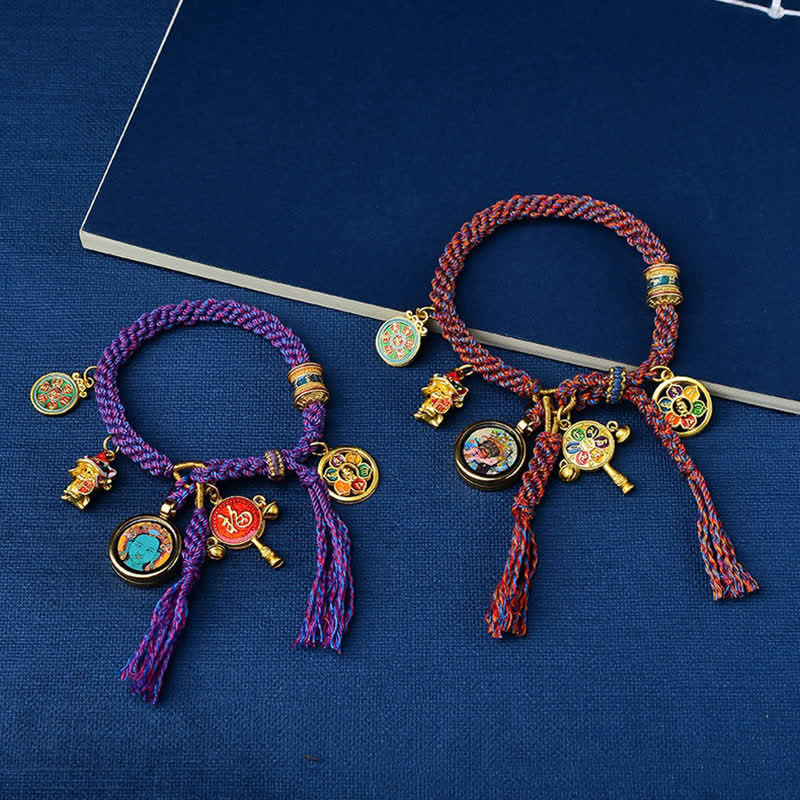 Tibetan Green Tara & Zakiram Red String Bracelet for Wealth