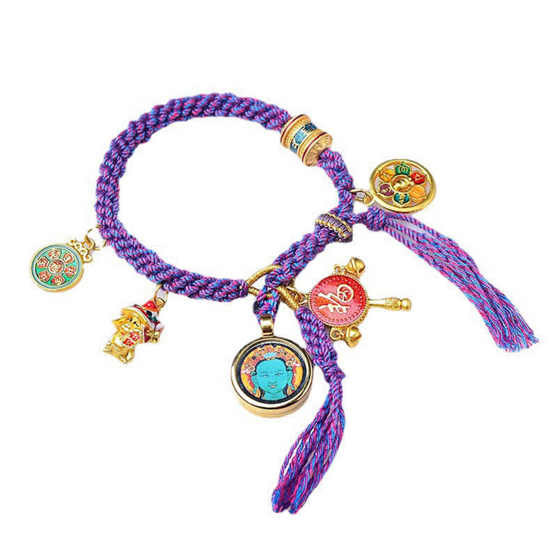 Tibetan Green Tara & Zakiram Red String Bracelet for Wealth