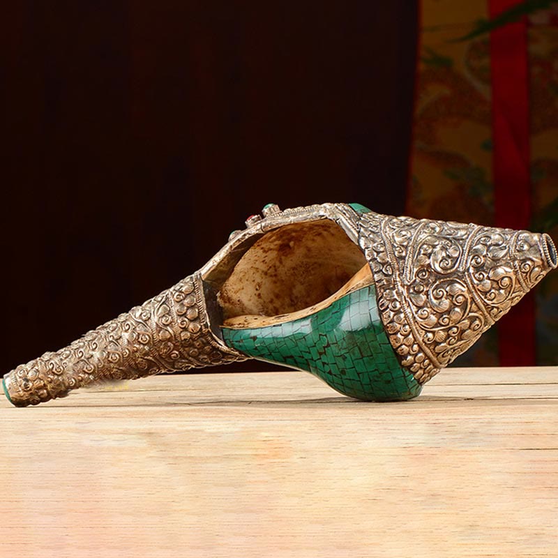 Tibetan Handmade Double Dorje Shankha Conch Decor 31x12cm