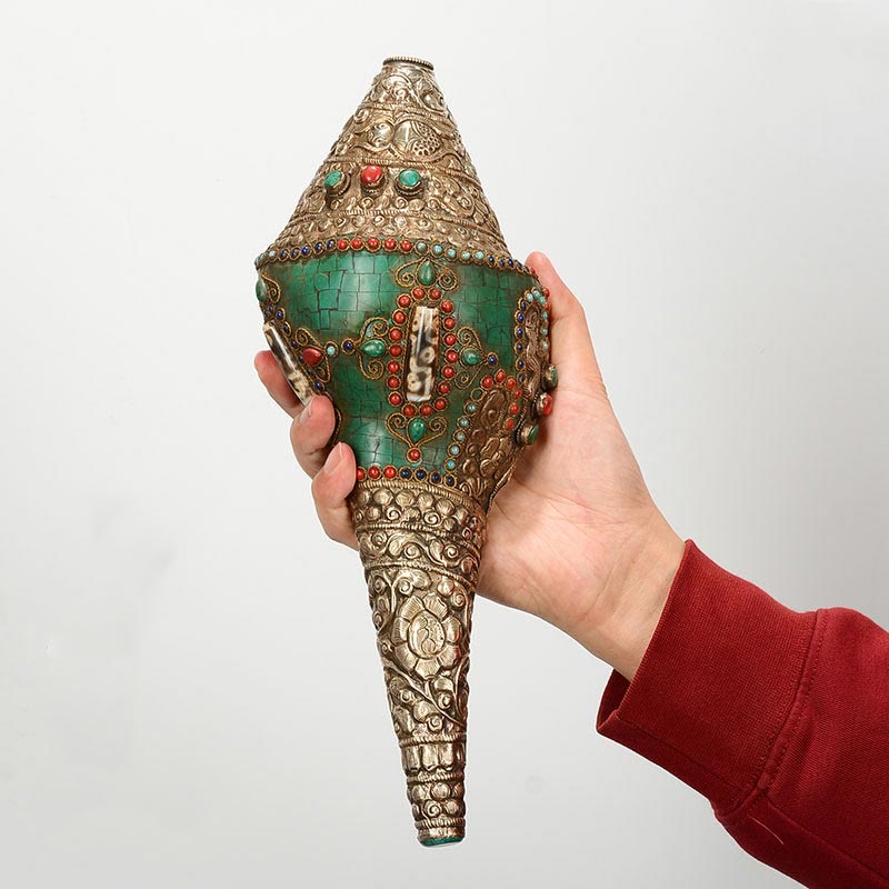 Tibetan Handmade Double Dorje Shankha Conch Decor 31x12cm