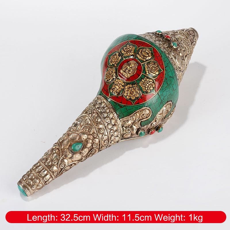 Tibetan Handmade Double Dorje Shankha Conch Decor 31x12cm