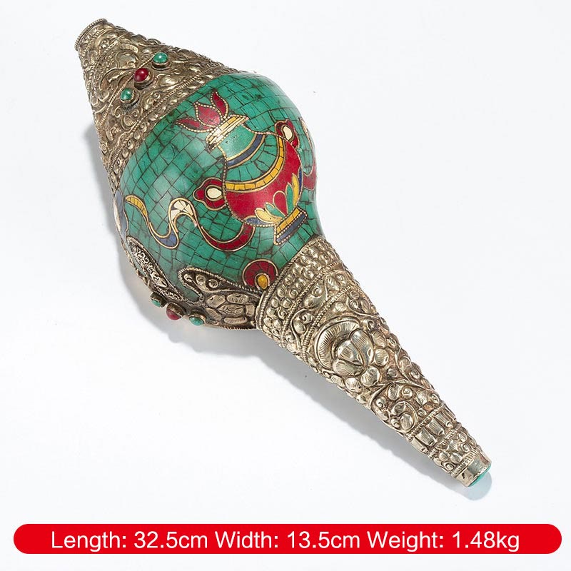 Tibetan Handmade Double Dorje Shankha Conch Decor 31x12cm