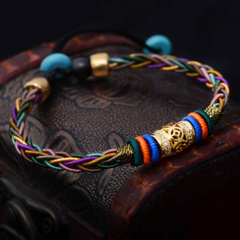 Tibetan Red String Bracelet with Copper Coin | Protection & Luck