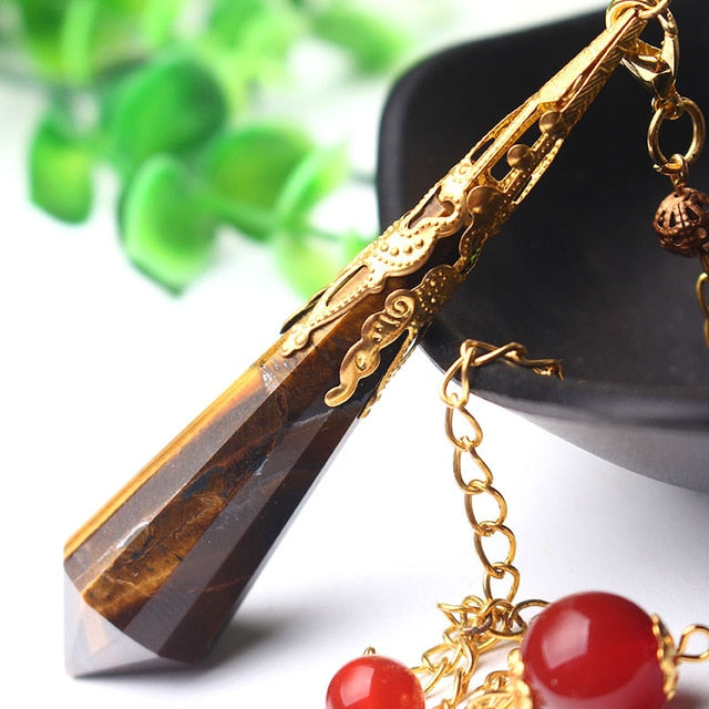 Tiger Eye Crystal Pendulum for Protection and Luck