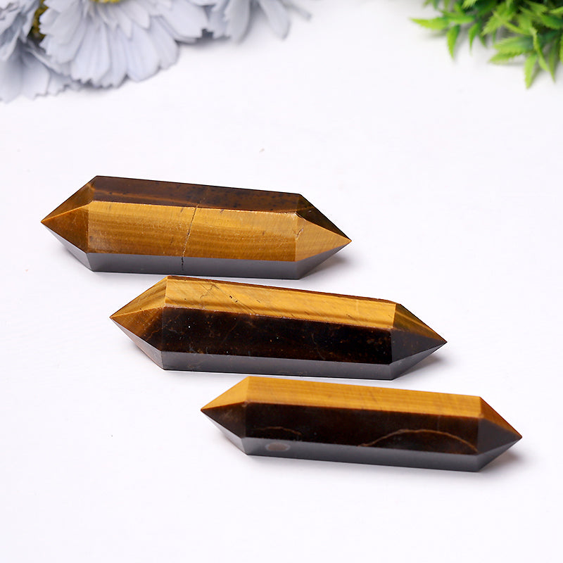 Tiger Eye Double Point Crystal Wand 2.4-4.5 inch Healing Tower