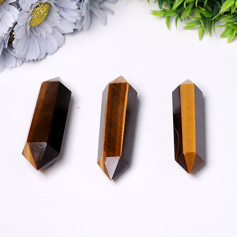 Tiger Eye Double Point Crystal Wand 2.4-4.5 inch Healing Tower