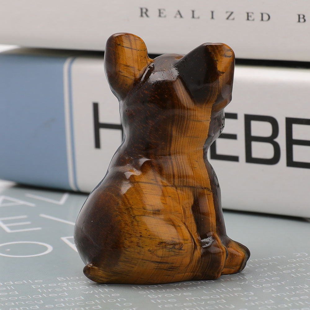 Tiger Eye Hand-Carved Bulldog Crystal Dog Figurine 2.37-2.45in