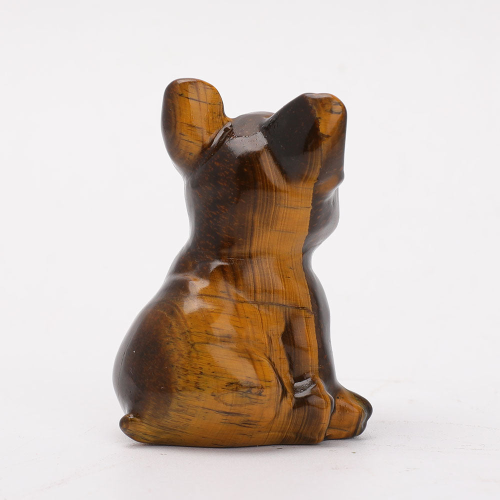 Tiger Eye Hand-Carved Bulldog Crystal Dog Figurine 2.37-2.45in
